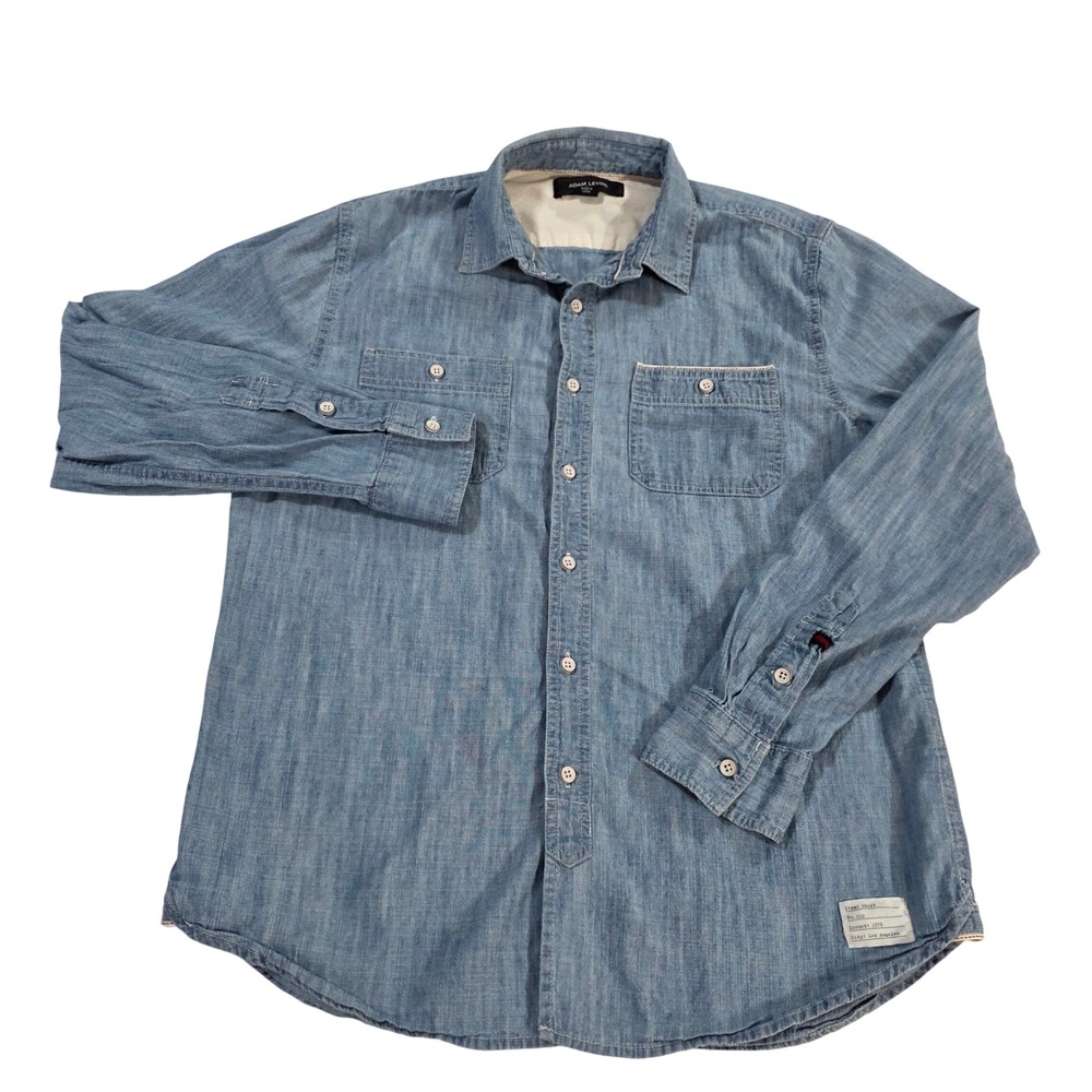 Adam Levine Mens Light Blue Chambray Cotton Button Down Shirt Small No. 222